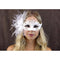 KBW GLOBAL CORP Costume Accessories White and Silver Venetian Mask with Side Feathers, 1 Count 831687021749