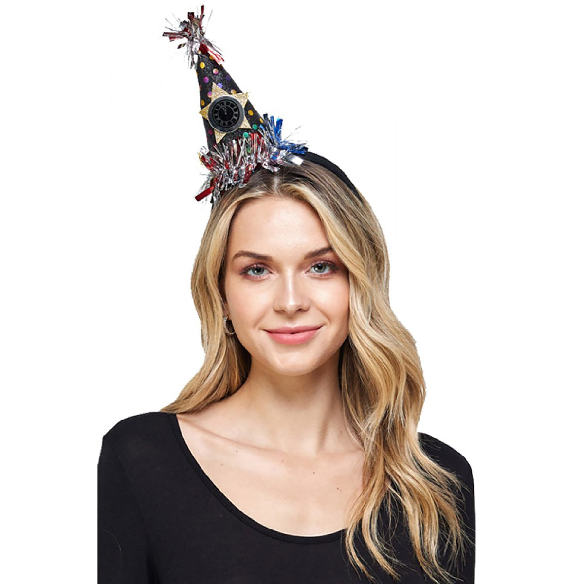KBW GLOBAL CORP New Year Happy New Year Black Hat with Bow Headband, 1 Count