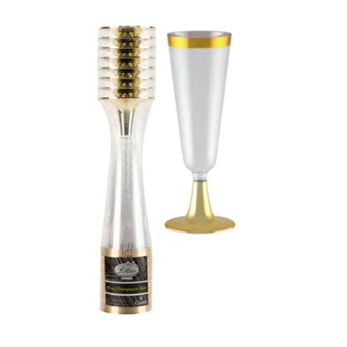 KINGZAK INDUSTRIES INC Disposable-Plasticware Gold Plastic Champagne Flutes, 5 Oz, 8 Count 763615123730