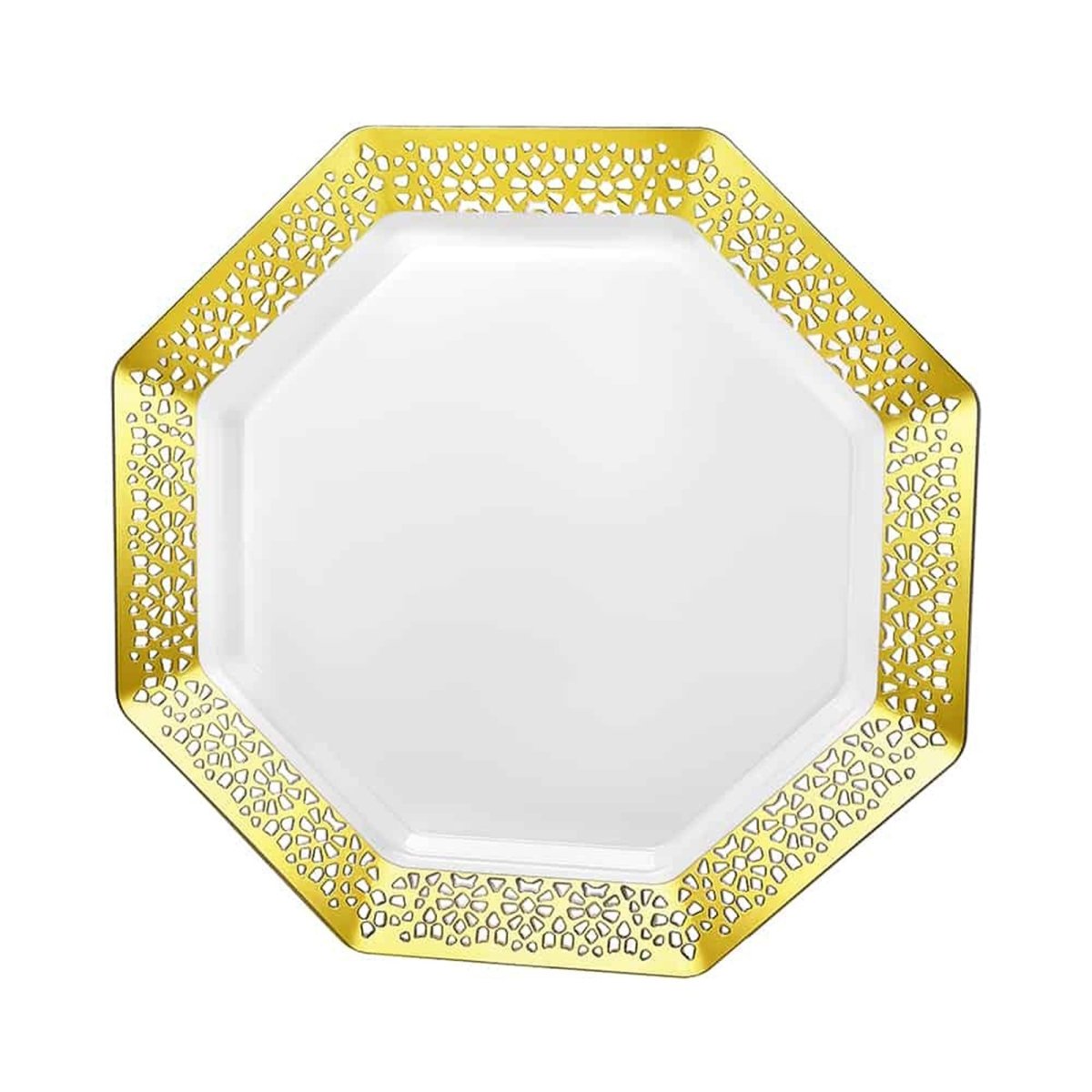 KINGZAK INDUSTRIES INC Disposable-Plasticware Gold Small Octagon Shaped Dessert Plastic Plates, 7 Inches, 10 Count 763615342971
