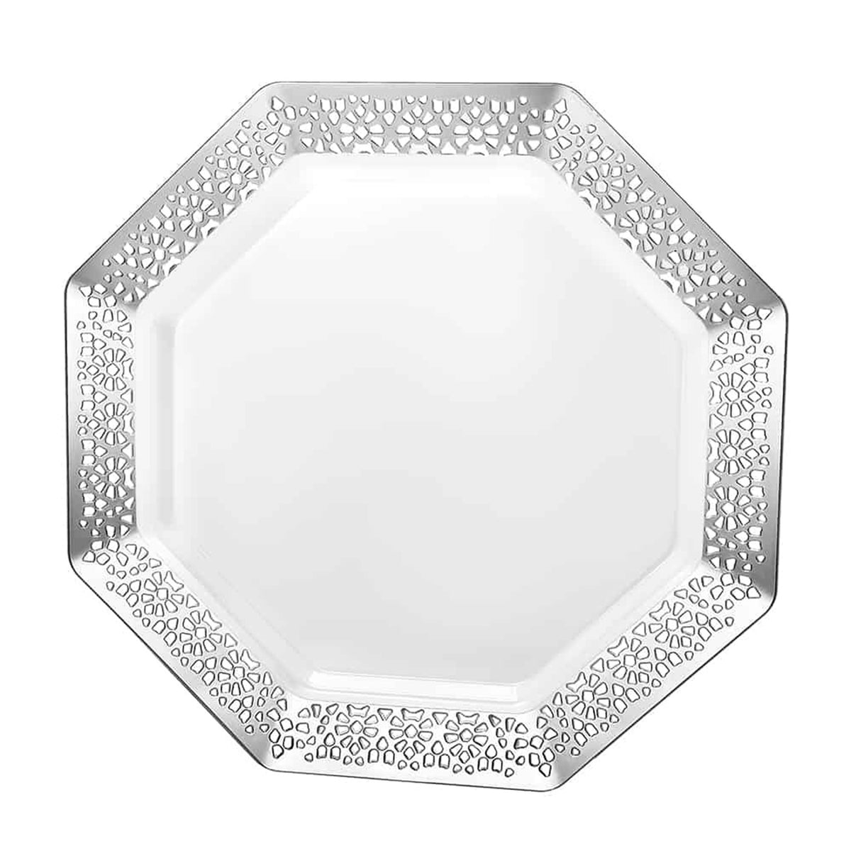 KINGZAK INDUSTRIES INC Disposable-Plasticware Silver Large Octagon Shaped Lunch Plastic Plates, 9 Inches, 10 Count 763615341899