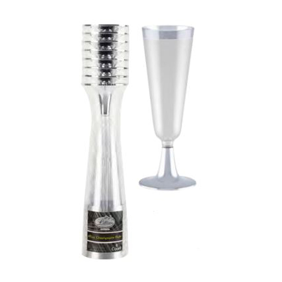 KINGZAK INDUSTRIES INC Disposable-Plasticware Silver Plastic Champagne Flutes, 5 Oz, 8 Count 763615123709