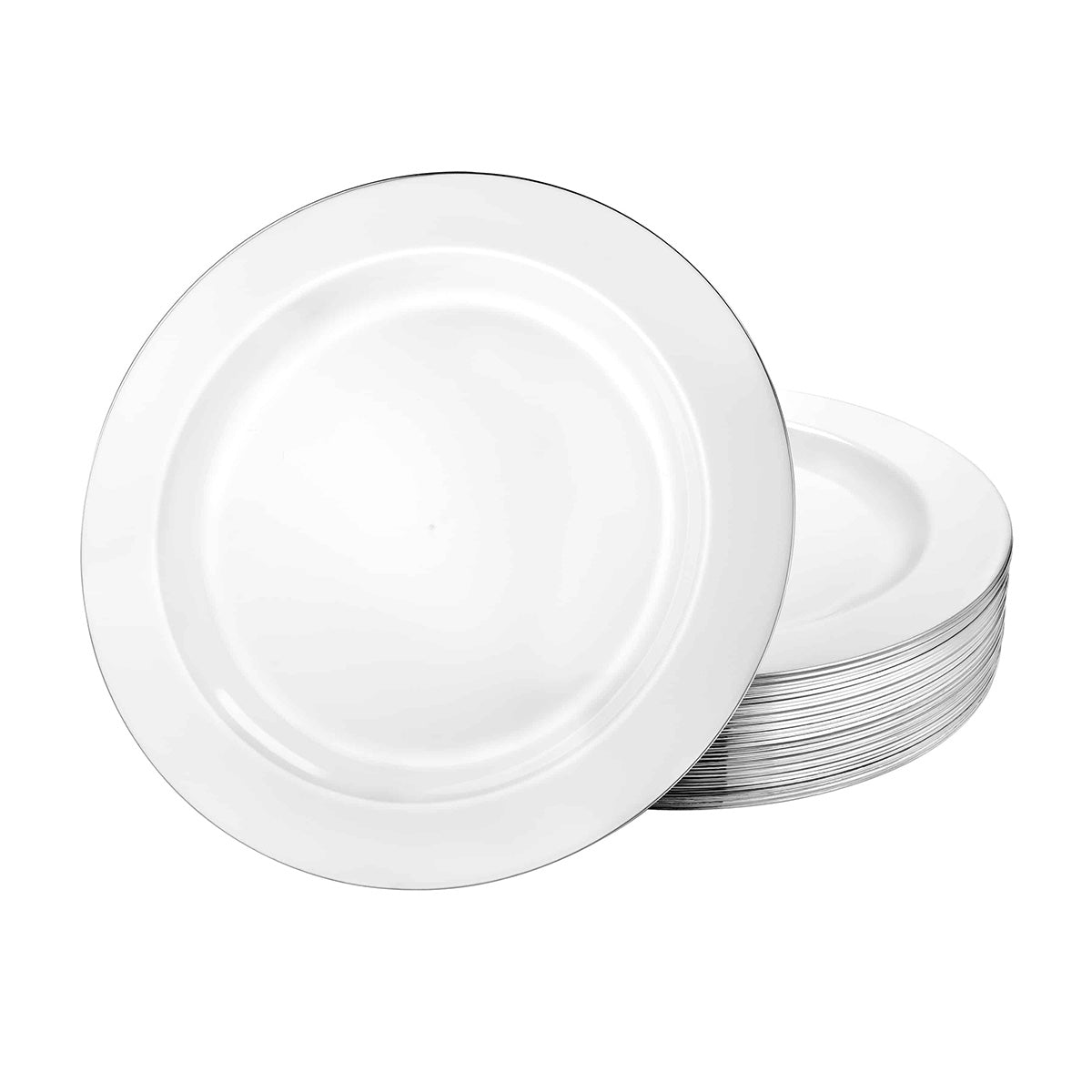 KINGZAK INDUSTRIES INC Plasticware Round Plate 9In., White & Silver, 10 Count 763615333092