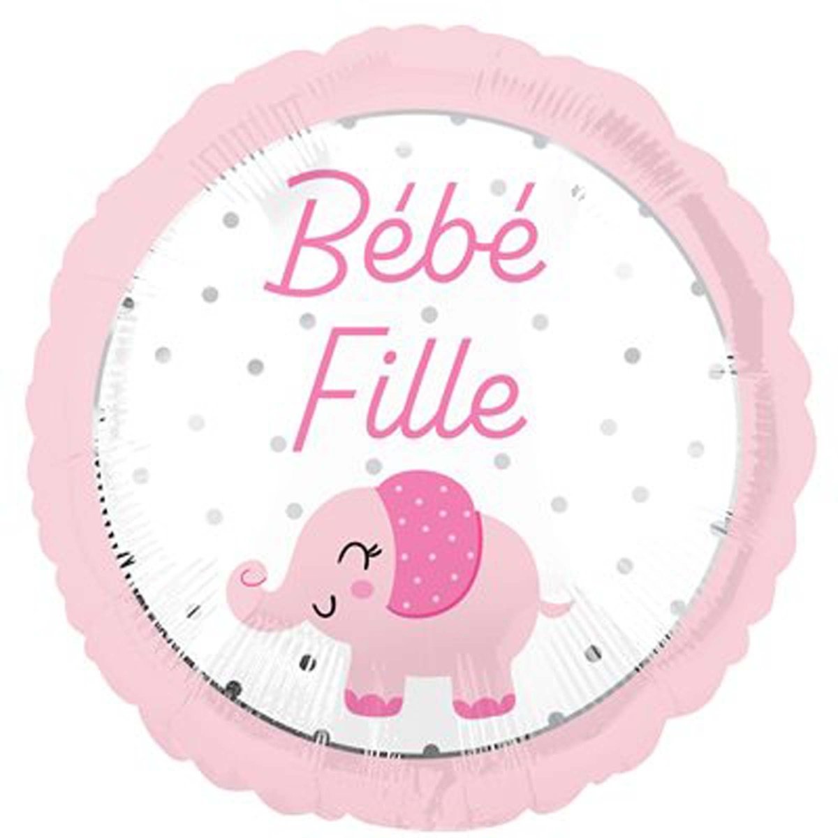LE GROUPE BLC INTL INC Balloons "Bébé Fille" Elephant Round Foil Balloon, White and Pink, 18 Inches, 1 Count 026635457736