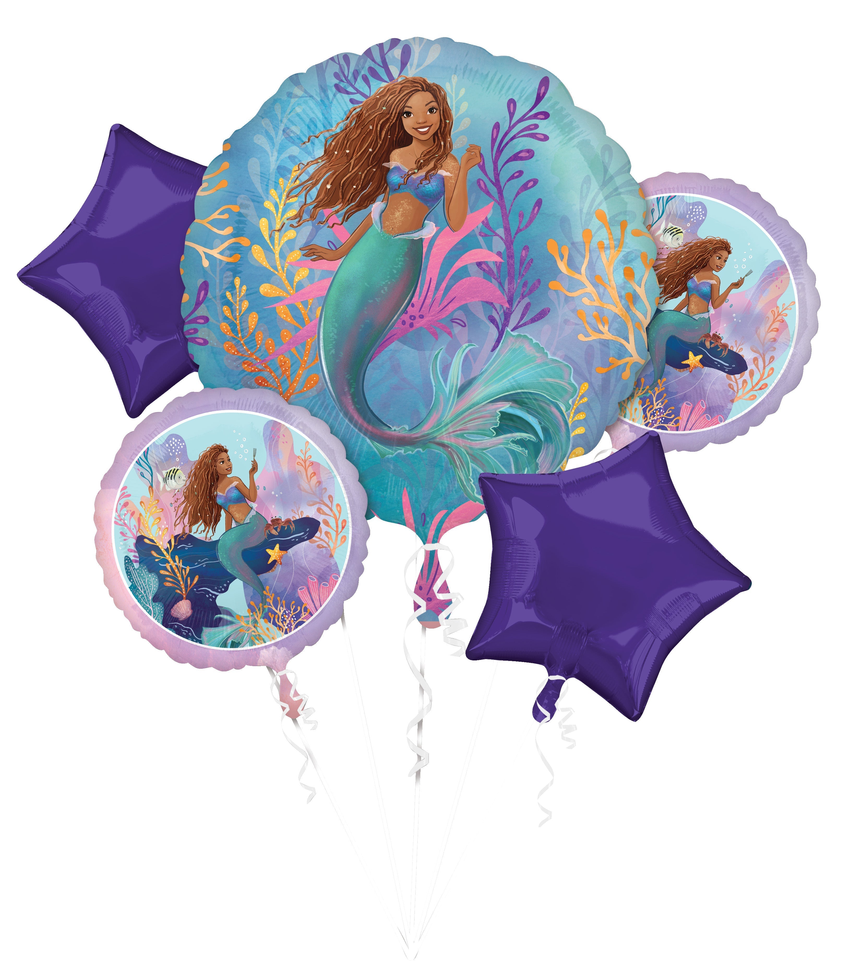 Disney The Little Mermaid Balloon Bouquet, 5 Count Party Expert