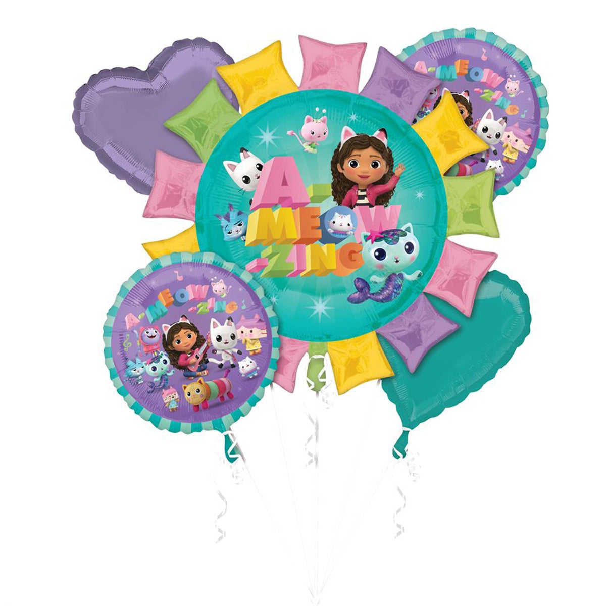 LE GROUPE BLC INTL INC Balloons Gabby's Dollhouse Foil Balloon Bouquet, Helium Inflation not Included, 5 Count