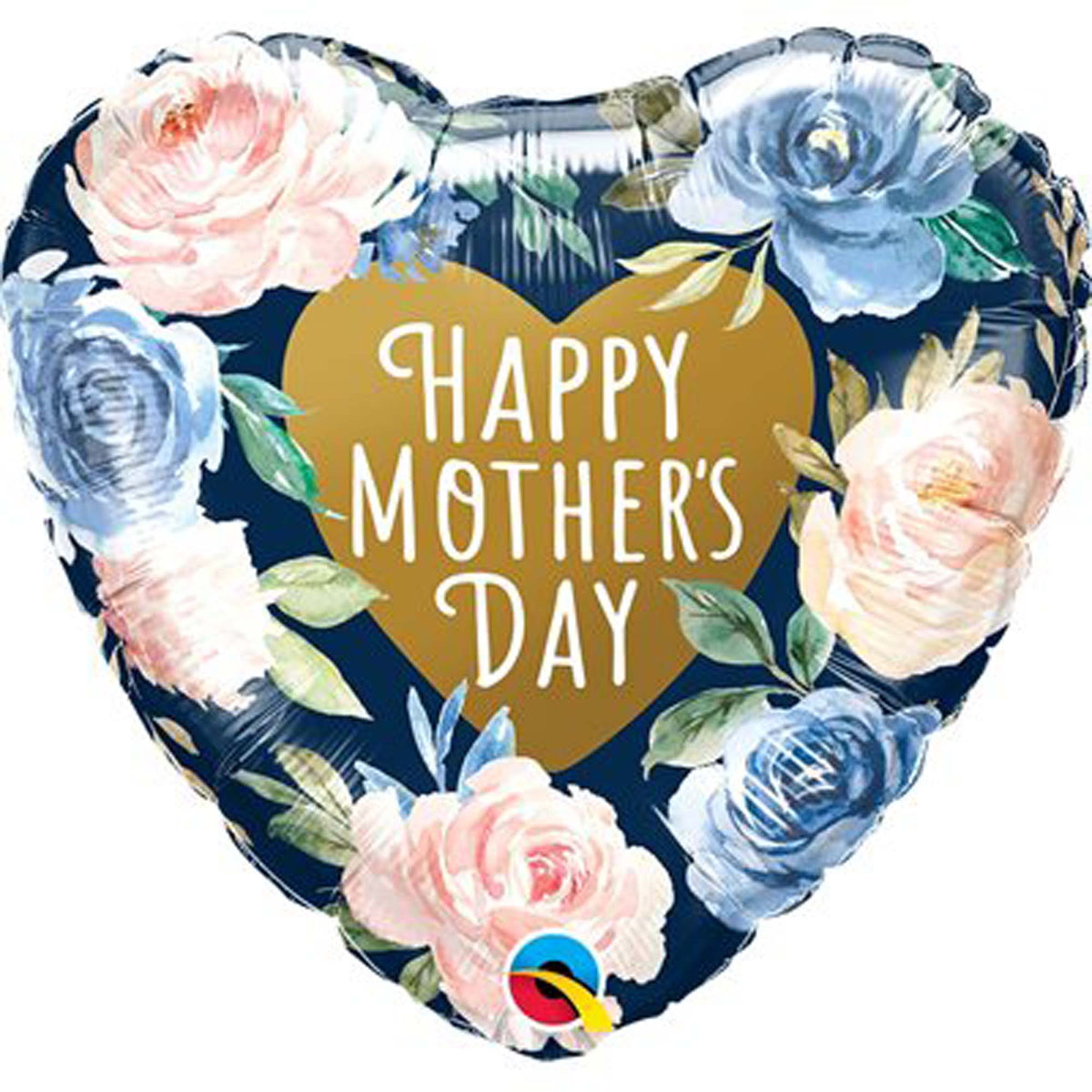 LE GROUPE BLC INTL INC Balloons "Happy Mother's Day" Heart-Shaped Foil Balloon, Blue and Pink Roses, 18 inches, 1 Count