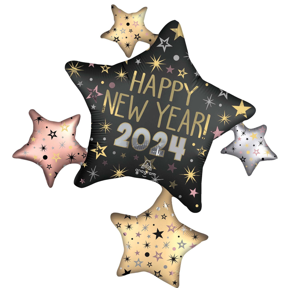 LE GROUPE BLC INTL INC Balloons New Year's Eve 2024 Celebration Star Supershape Balloon, 35 Inches, 1 Count