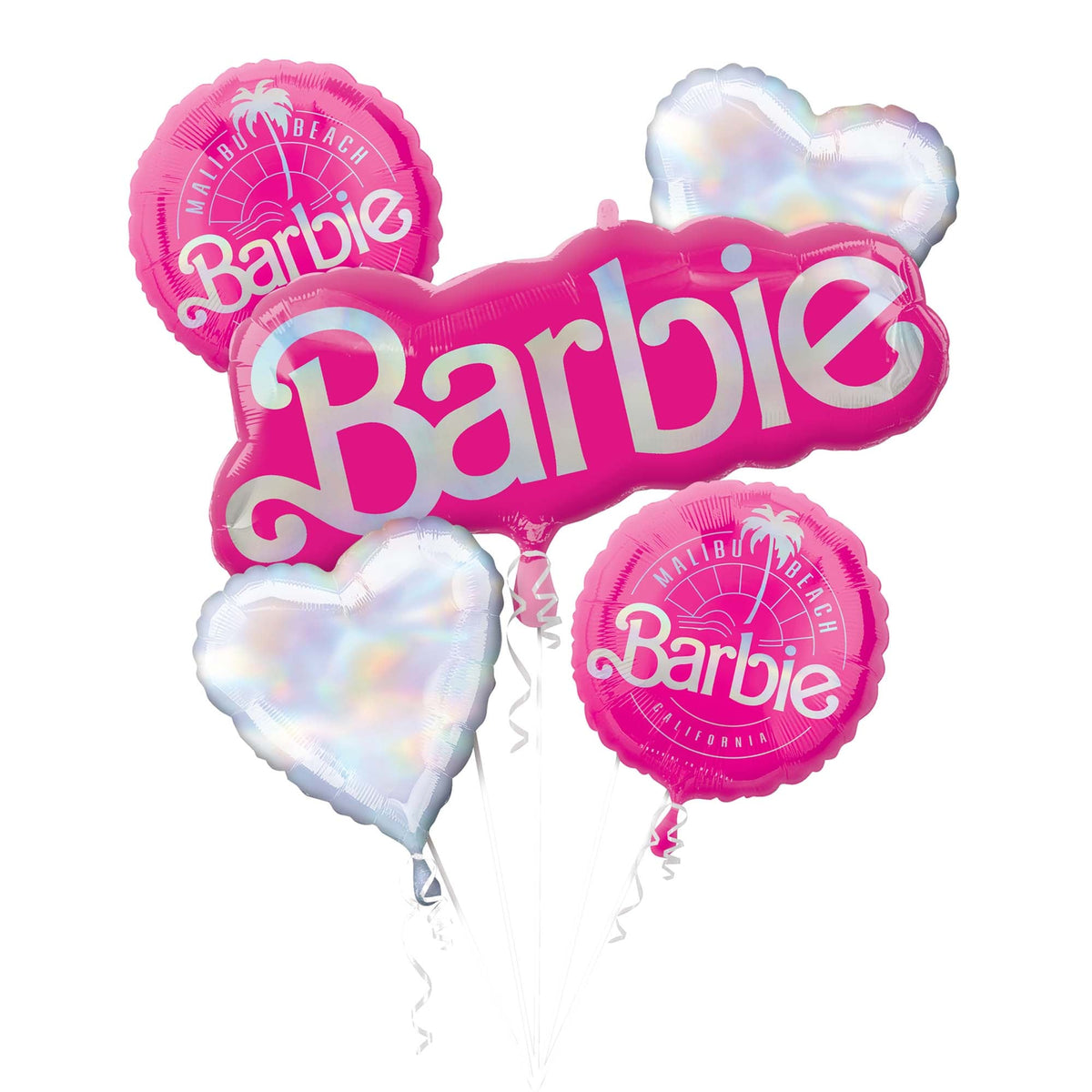 LE GROUPE BLC INTL INC Balloons Pink Barbie Malibu Beach Foil Balloon Bouquet, 5 Count 026635437424