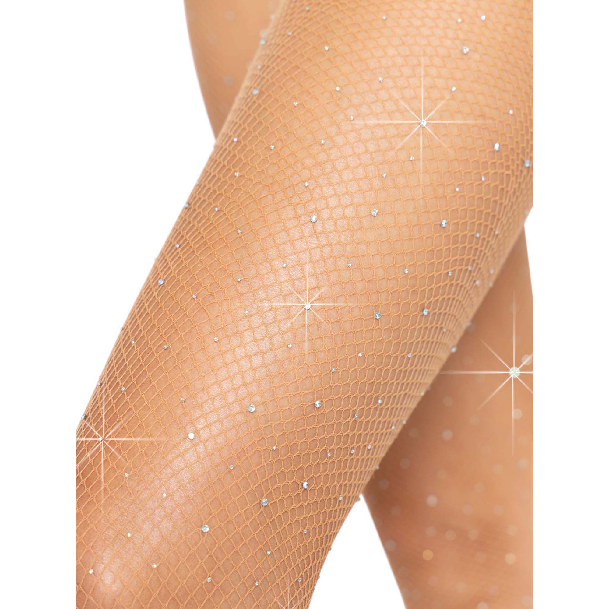 Nude Effect Fishnet tights with rhinestones Size SM S Color AMBER