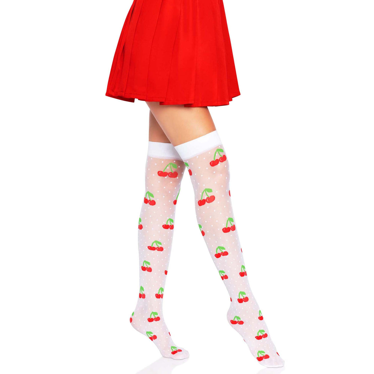 LEG AVENUE/SKU DISTRIBUTORS INC Costume Accessories White Cherry Thigh-High Tights for Adults, 1 Count 714718565798