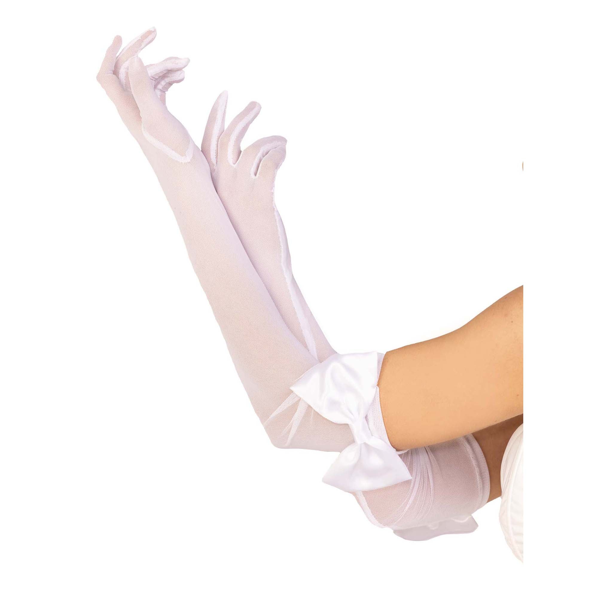 White Opera Gloves With Bows for Adults, 1 Count | Party Expert