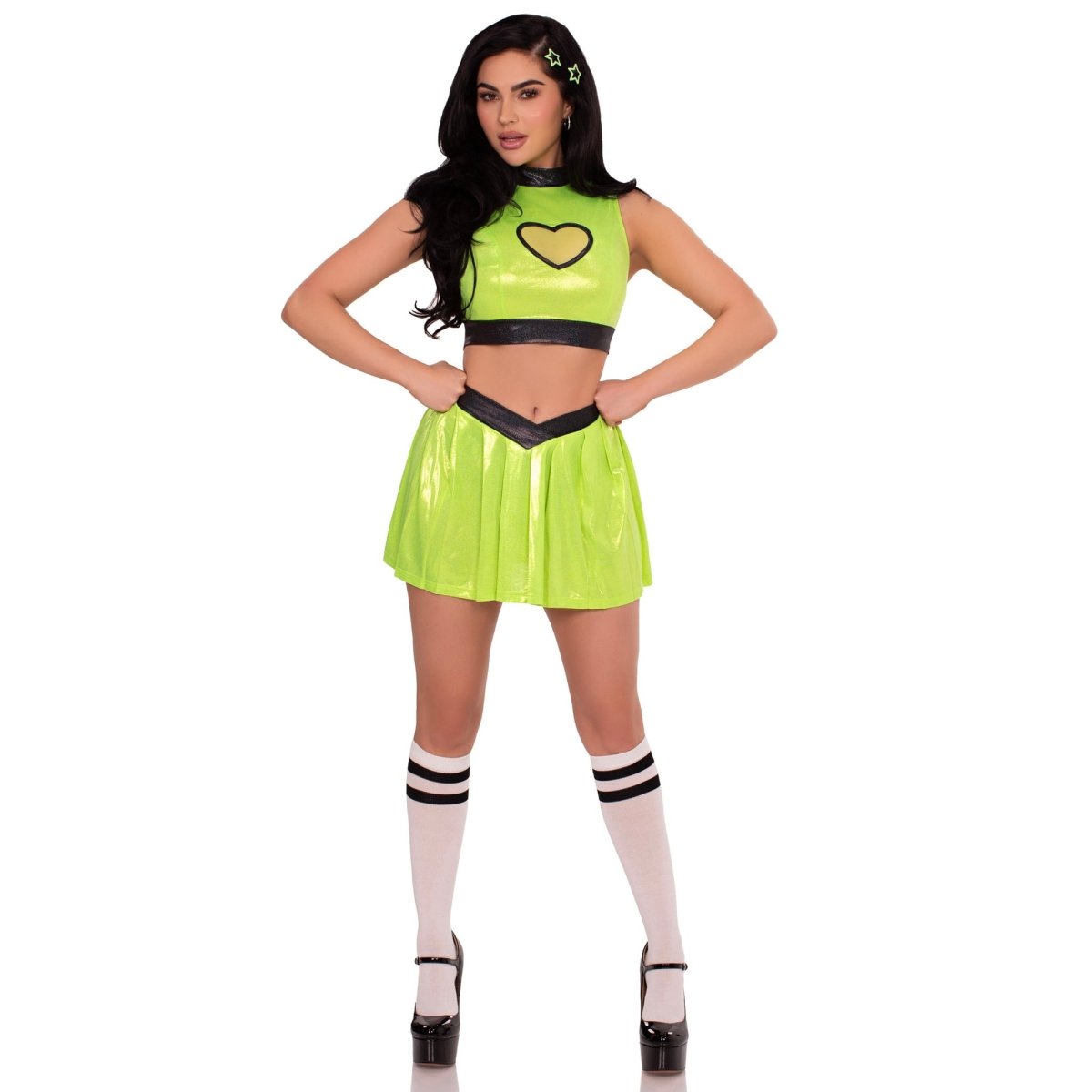LEG AVENUE/SKU DISTRIBUTORS INC Costumes Super Baddie Costume for Adults, Green Top, Skirt and Hair Clips