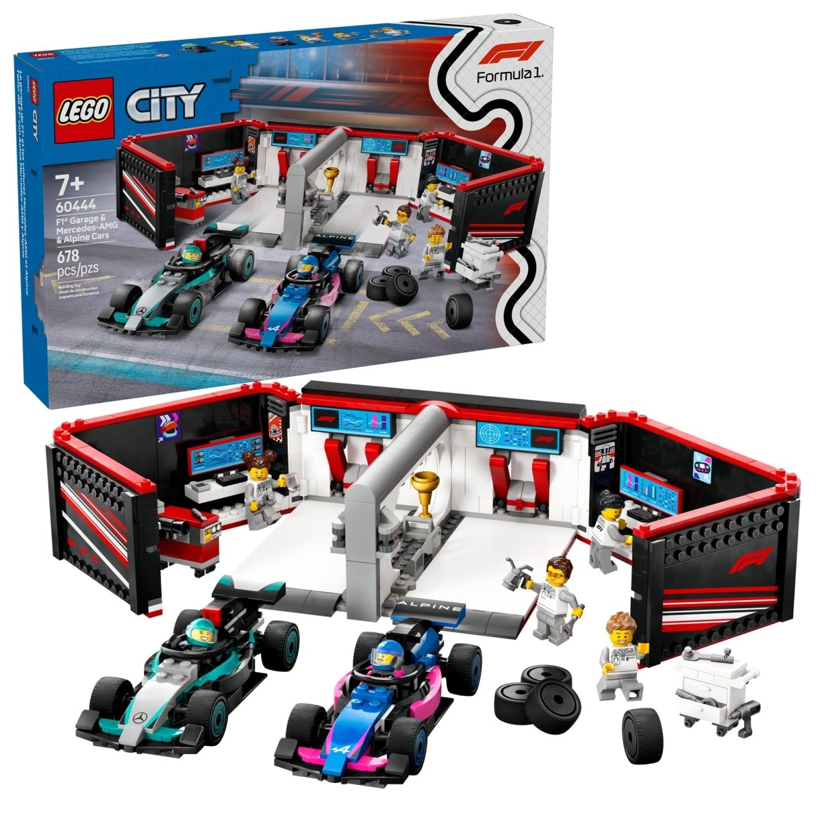 LEGO Toys & Games LEGO City F1 Garage & Mercedes-AMG & Alpine Cars, 60444, Ages 7+, 678 Pieces 673419403474