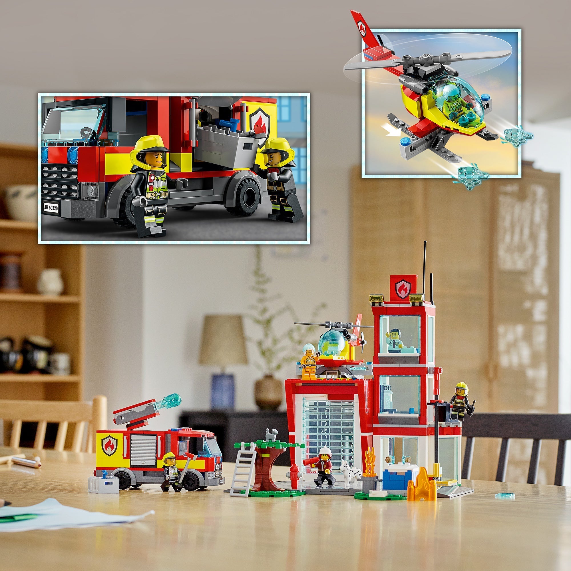LEGO 60320 City Fire La Caserne des Pompiers, Set avec Garage, Jouet Camion  et Hélicoptère pour Les Enfants dès 6 Ans