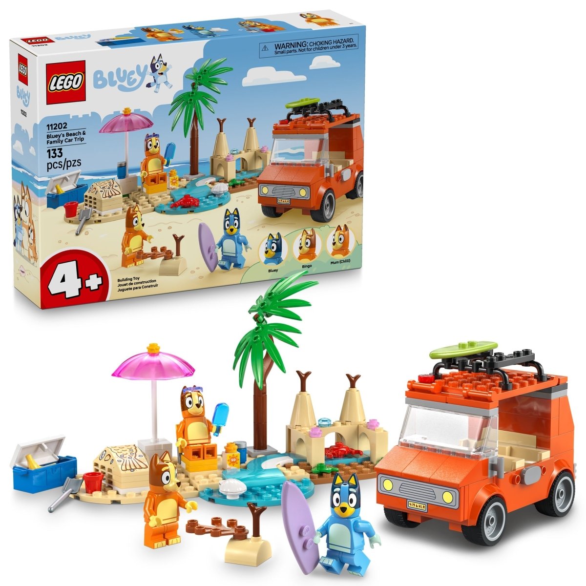 LEGO Toys & Games LEGO Duplo Bluey's Beach & Family Car Trip, 11202, Ages 4+, 133 Pieces 673419404068