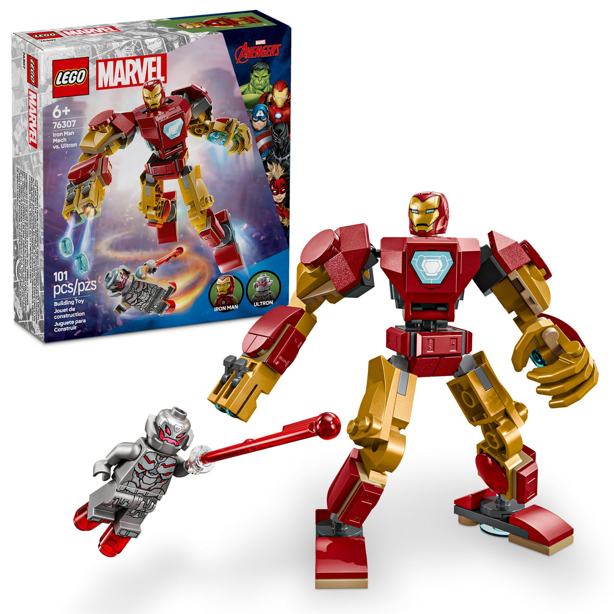 LEGO Toys & Games LEGO Marvel Iron Man Mech vs. Ultron, 76307, Ages 6+, 101 Pieces 673419406277