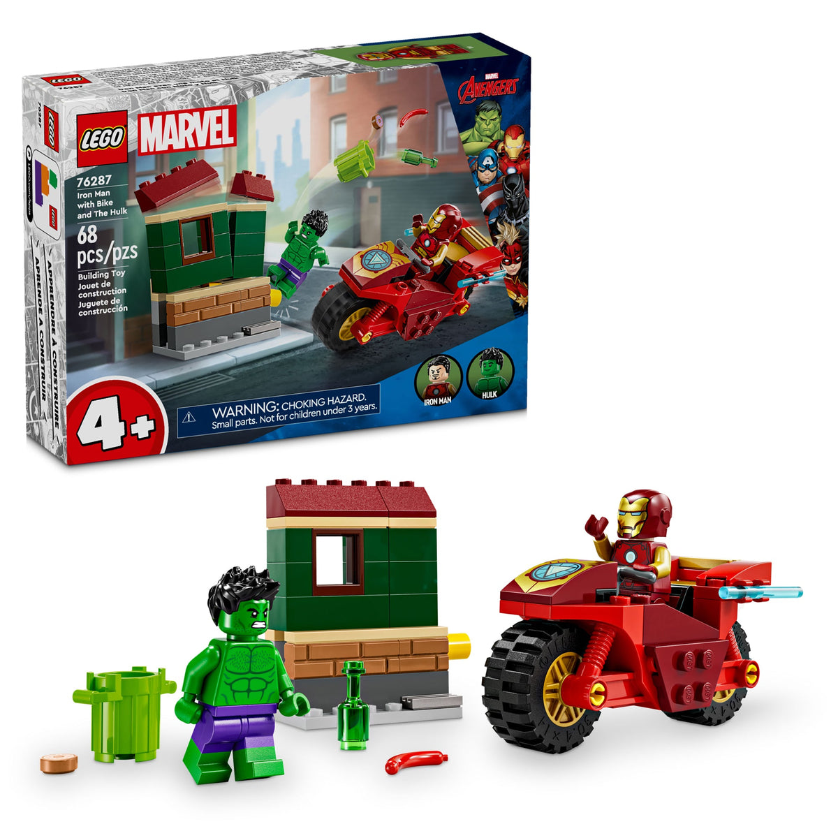 LEGO Toys & Games LEGO Marvel Iron Man with Bike and The Hulk, 76287, Ages 4+, 68 Pieces 673419390941