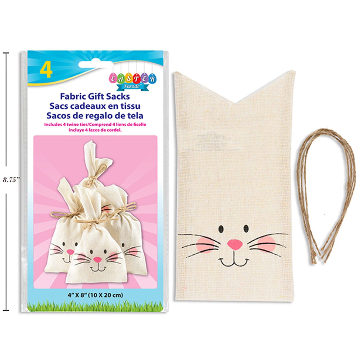 LINK PRODUCT SOLUTIONS Easter Easter Bunny Face Fabric Gift Bags, 4 Count 676844357565