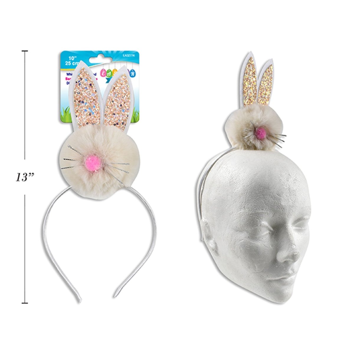 LINK PRODUCT SOLUTIONS Easter Easter Glitter Bunny Ears with Pom-Pom Headband for Kids 676844327742