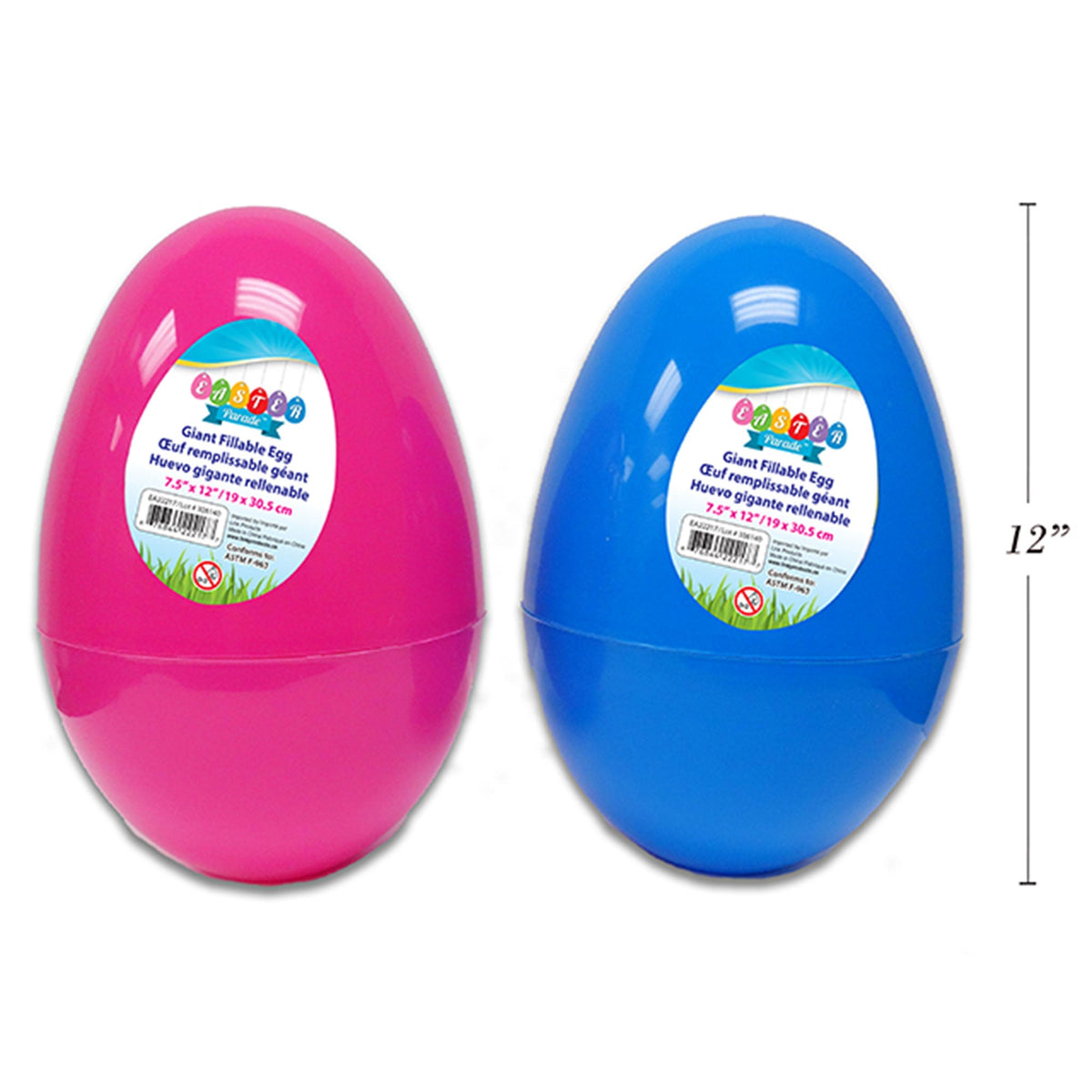 LINK PRODUCT SOLUTIONS Easter Giant Fillable Easter Eggs, Bleu and Pink, 12 Inches, 2 Count 676844222177