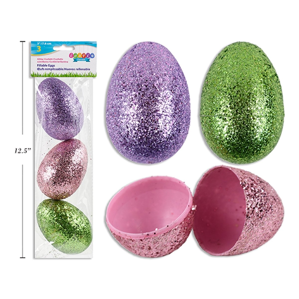 LINK PRODUCT SOLUTIONS Easter Glitter Pastel Fillable Easter Eggs, 3 Inches, 3 Count 676844329906