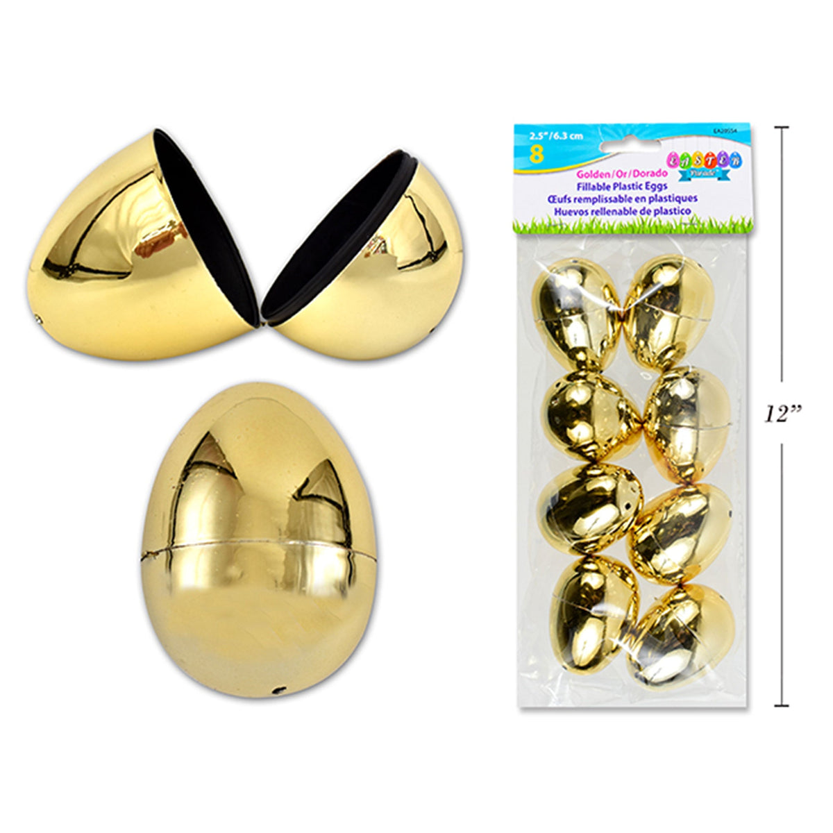 LINK PRODUCT SOLUTIONS Easter Gold Fillable Easter Eggs, 2.5 Inches, 8 Count 676844205545