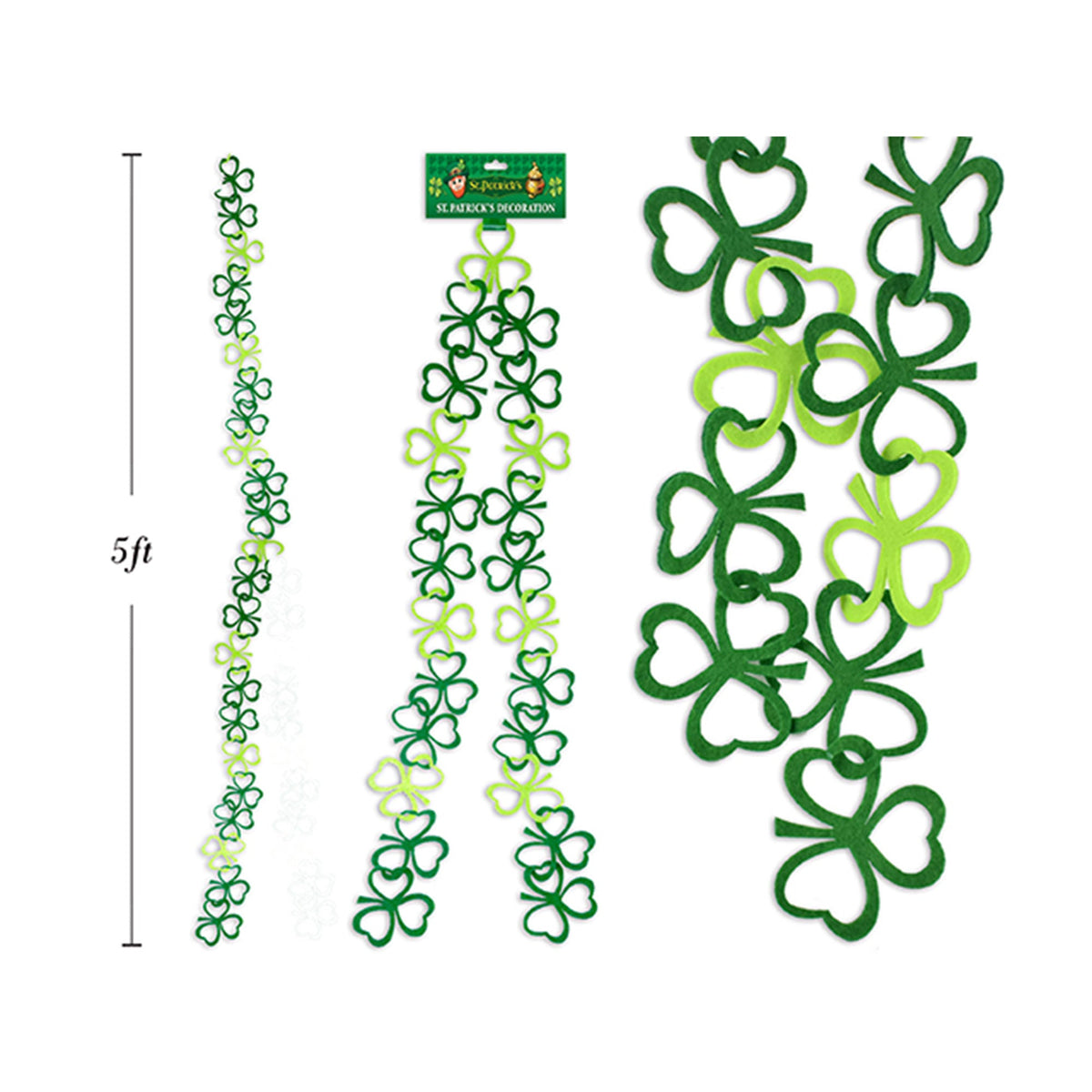 LINK PRODUCT SOLUTIONS St-Patrick Felt Shamrock Garland, 60 Inches, 1 Count 676844305528