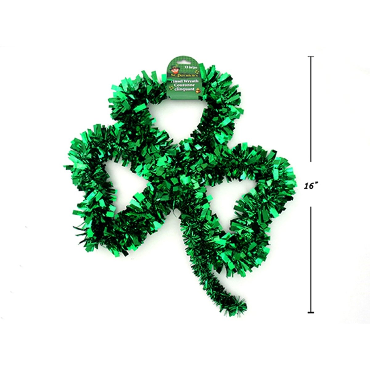 LINK PRODUCT SOLUTIONS St-Patrick Shamrock Tinsel Wreath, 15 Inches, 1 Count 676844118319