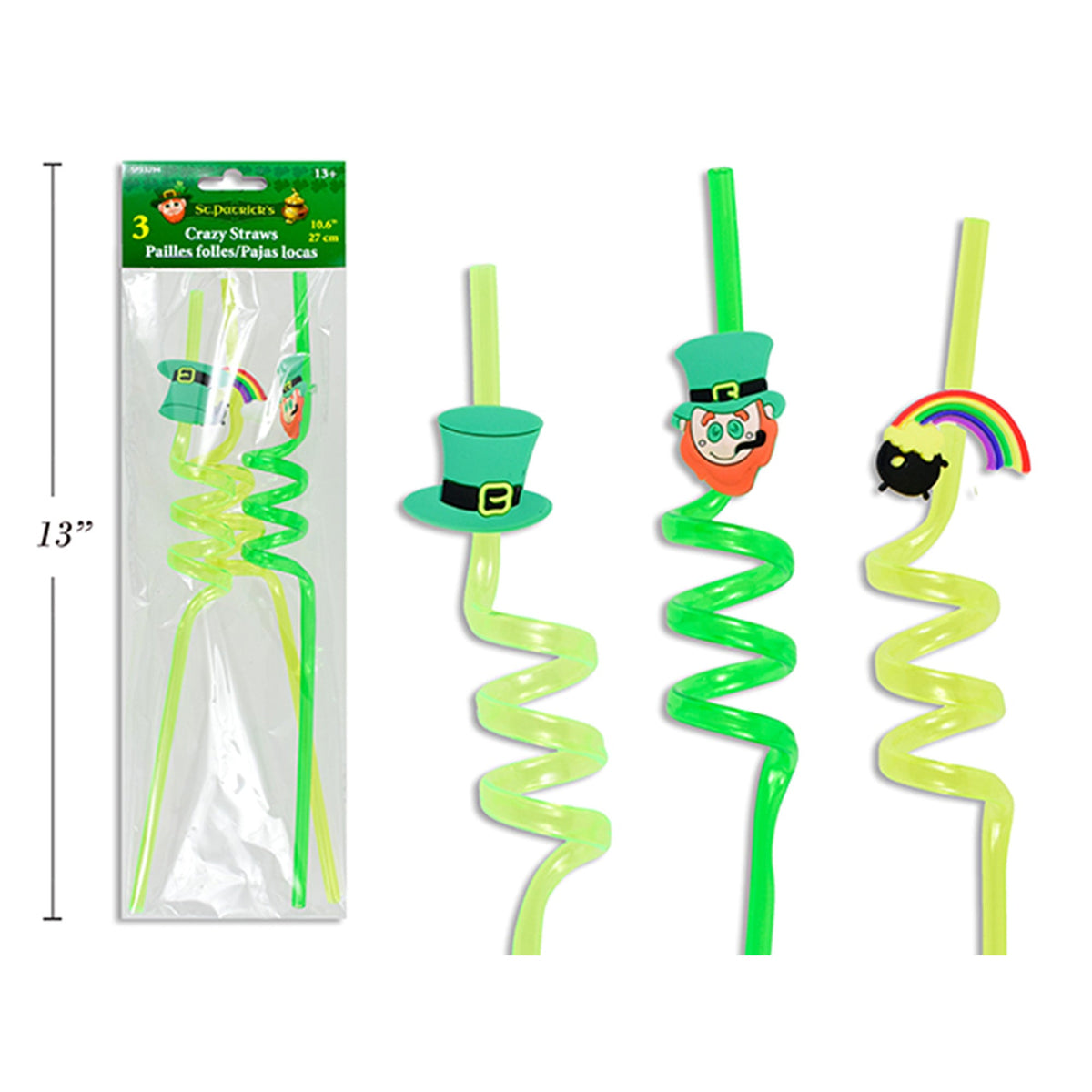 LINK PRODUCT SOLUTIONS St-Patrick St-Patrick's Day Crazy Straw, 13 Inches, 3 Count 676844332944