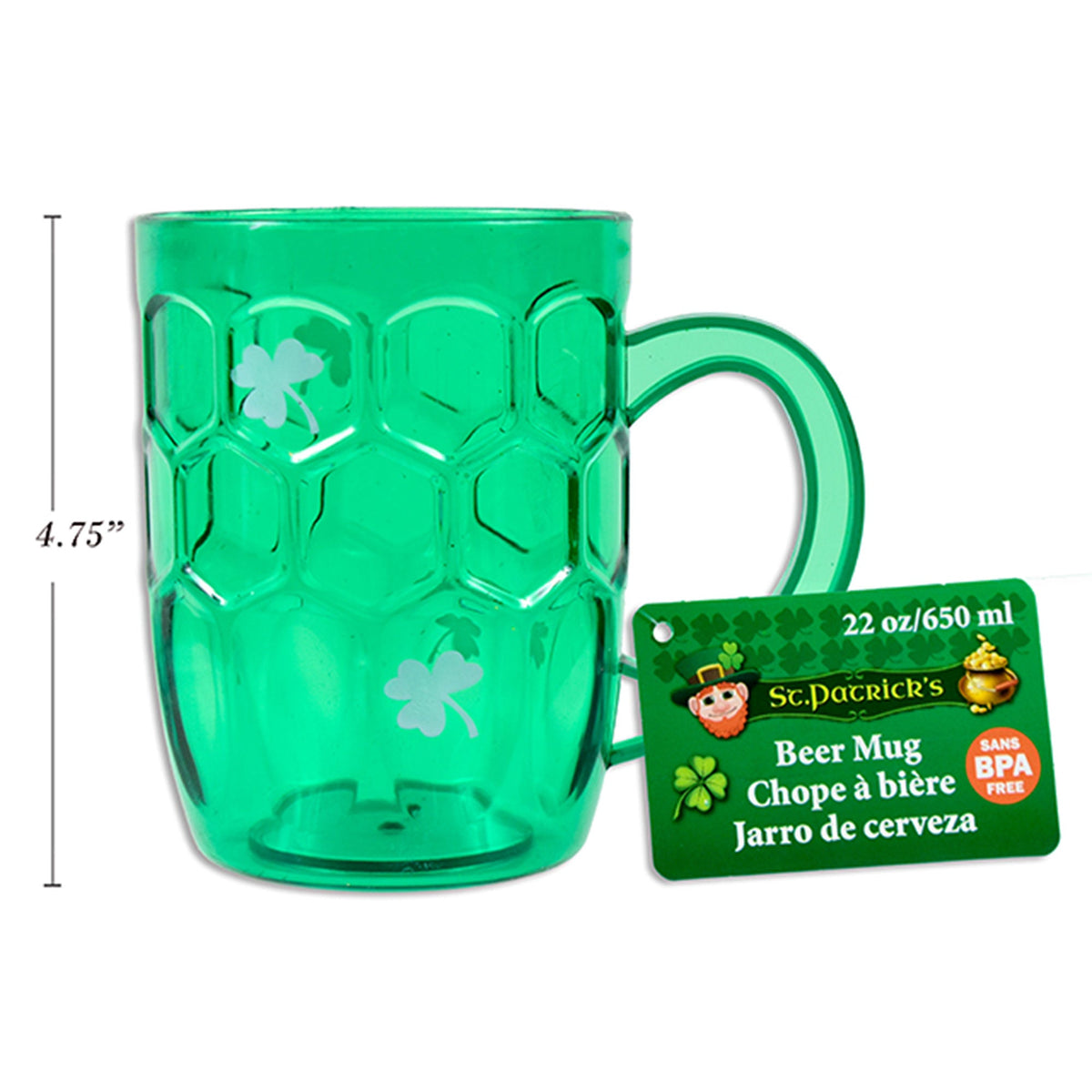 LINK PRODUCT SOLUTIONS St-Patrick St-Patrick's Day Green Plastic Beer Mug, 22 Oz, 1 Count 676844117909