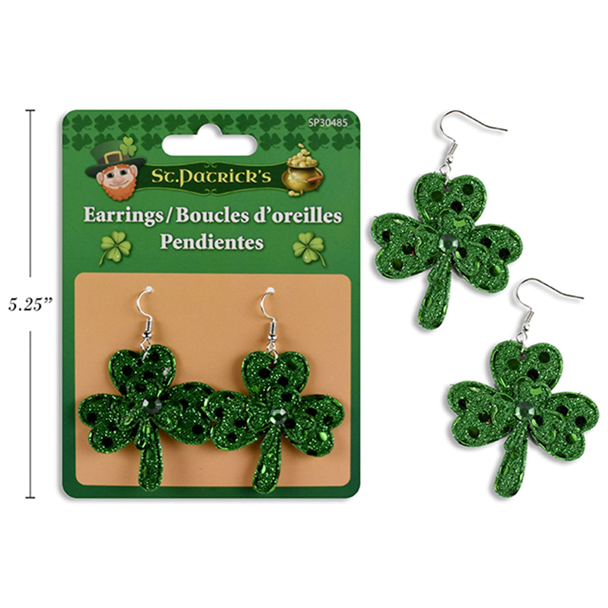 LINK PRODUCT SOLUTIONS St-Patrick St-Patrick's Day Shamrock Earrings, 2 Count 676844304859