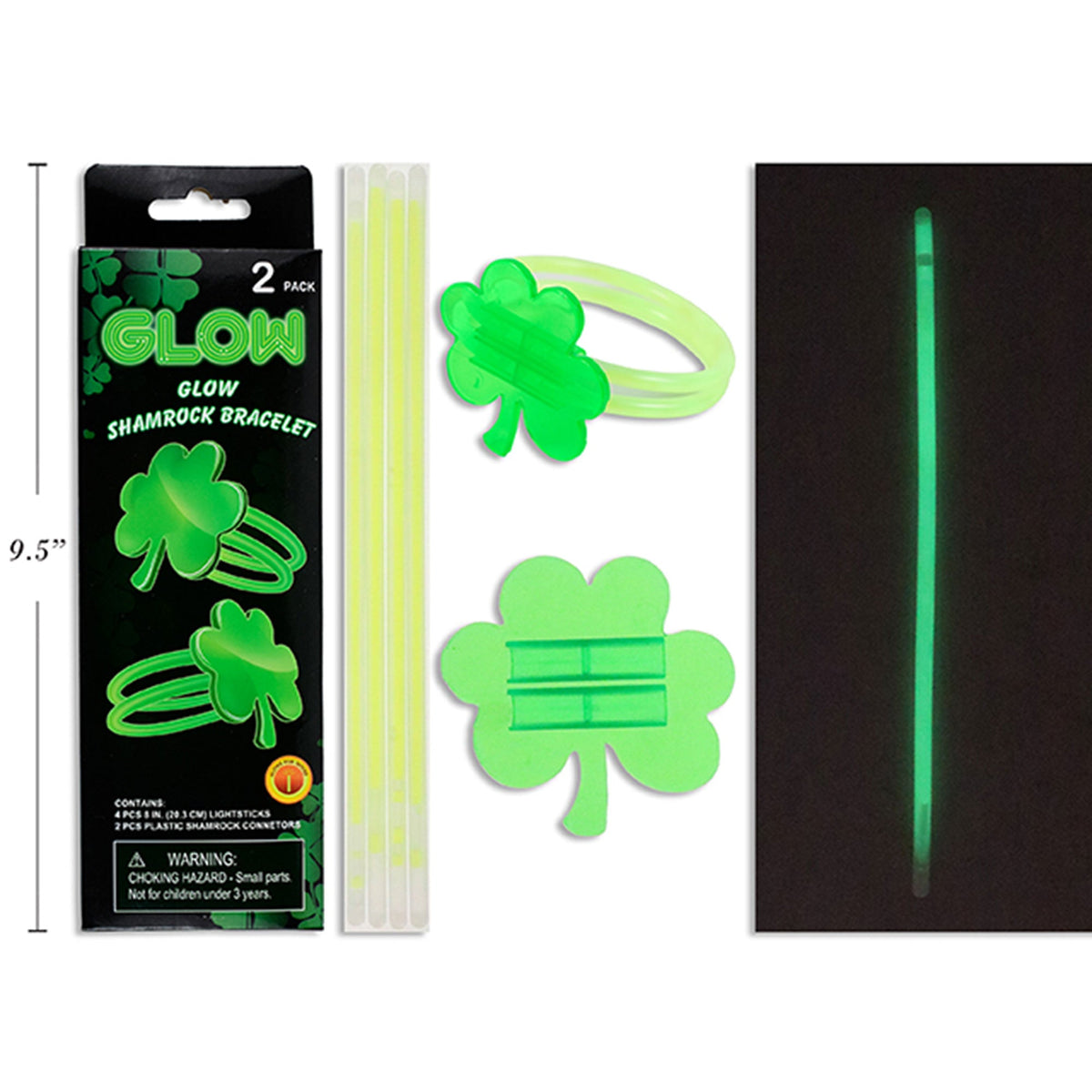 LINK PRODUCT SOLUTIONS St-Patrick St-Patrick's Shamrock Green Glow Stick Bracelets, 2 Count 676844361326