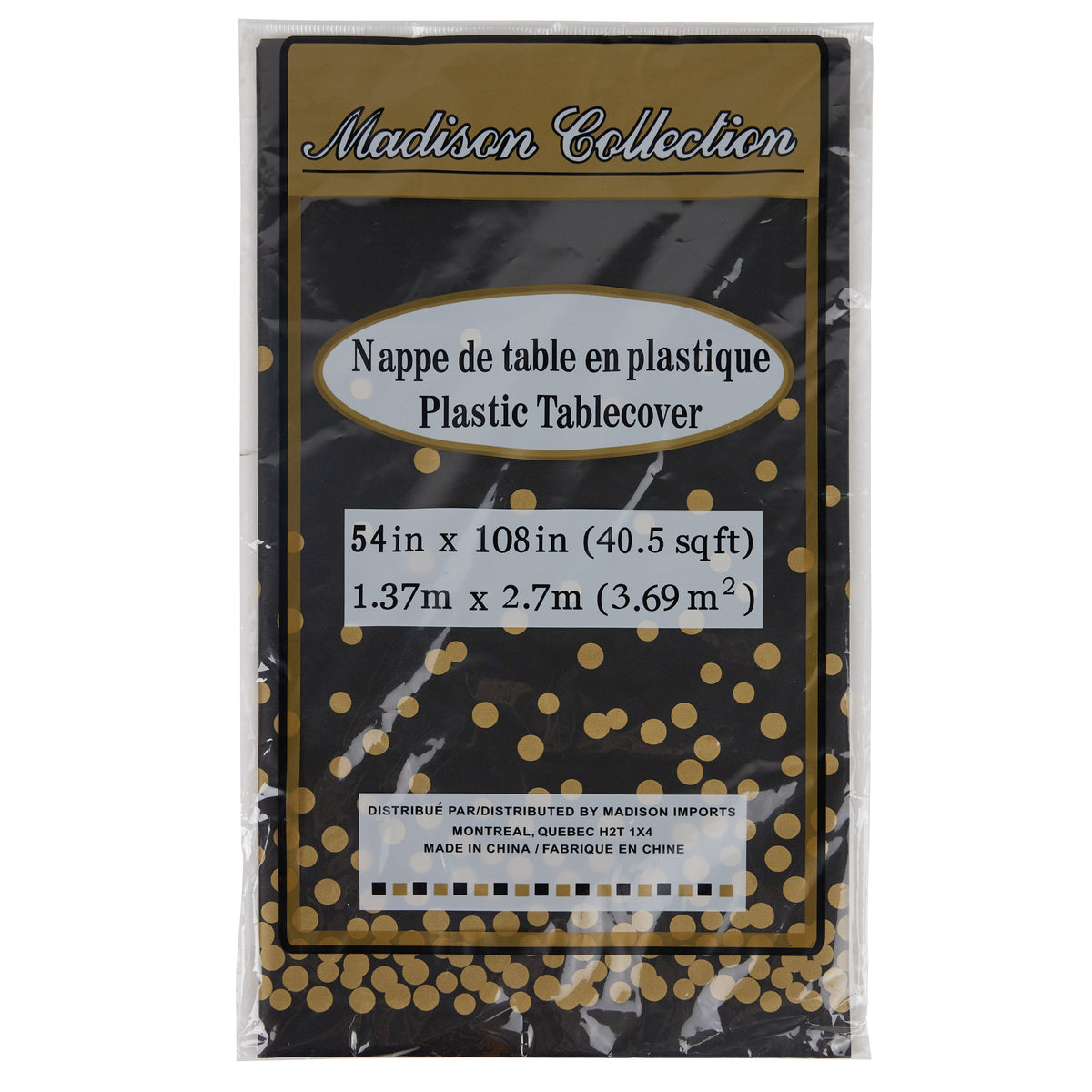 MADISON IMPORTS Disposable-Plasticware Black and Gold Plastic Table Cover, 54 x 108 Inches, 1 Count 775301479821
