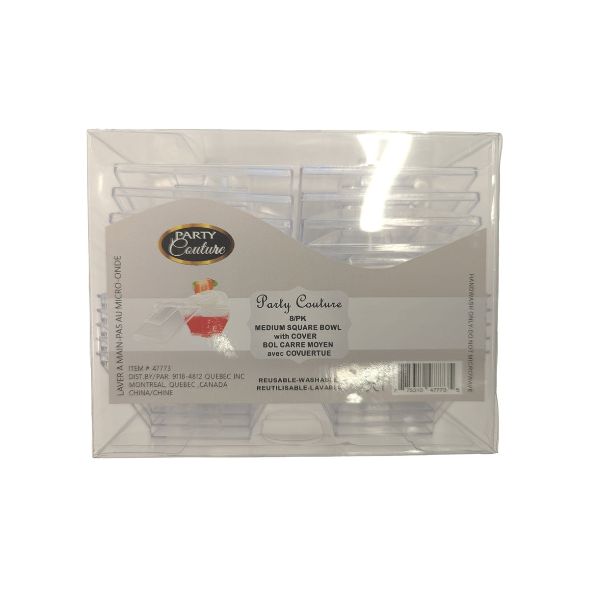 MADISON IMPORTS Disposable-Plasticware Clear Premium Quality Medium Square Bowls with Covers, 8 Count 775310477735
