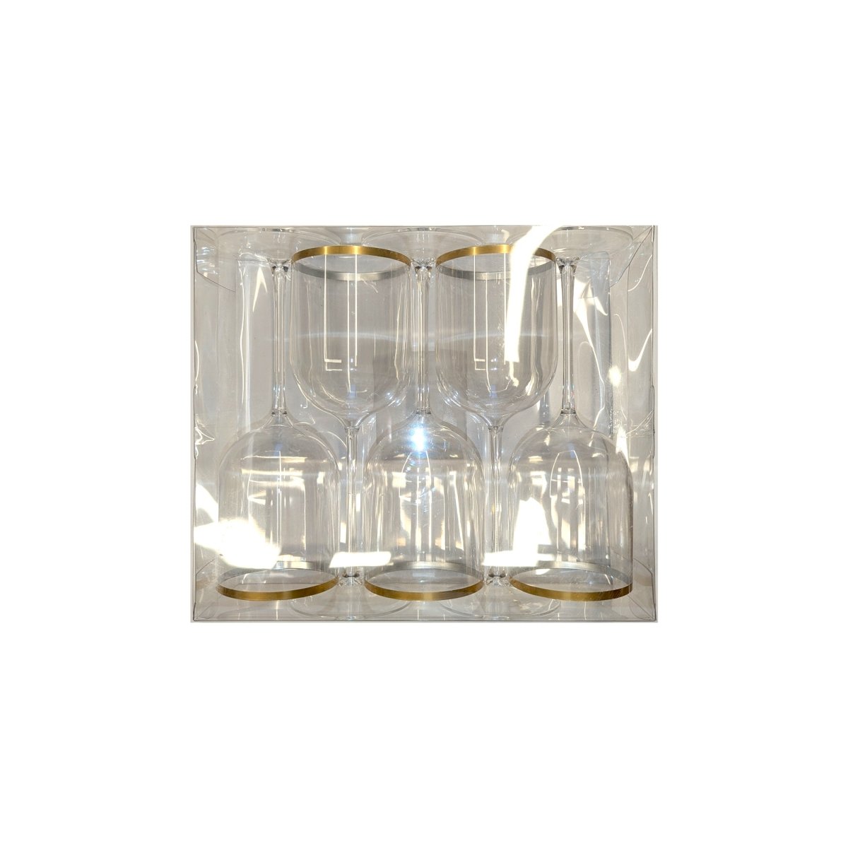 MADISON IMPORTS Disposable-Plasticware Clear Premium Quality Plastic Wine Glasses with Gold Rim, 12 Oz, 5 Count 775310477988