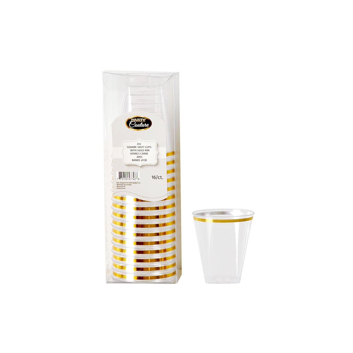 MADISON IMPORTS Disposable-Plasticware Clear Premium Quality Square Shot Cups with Gold Rim, 2 oz, 16 Count 775310477438