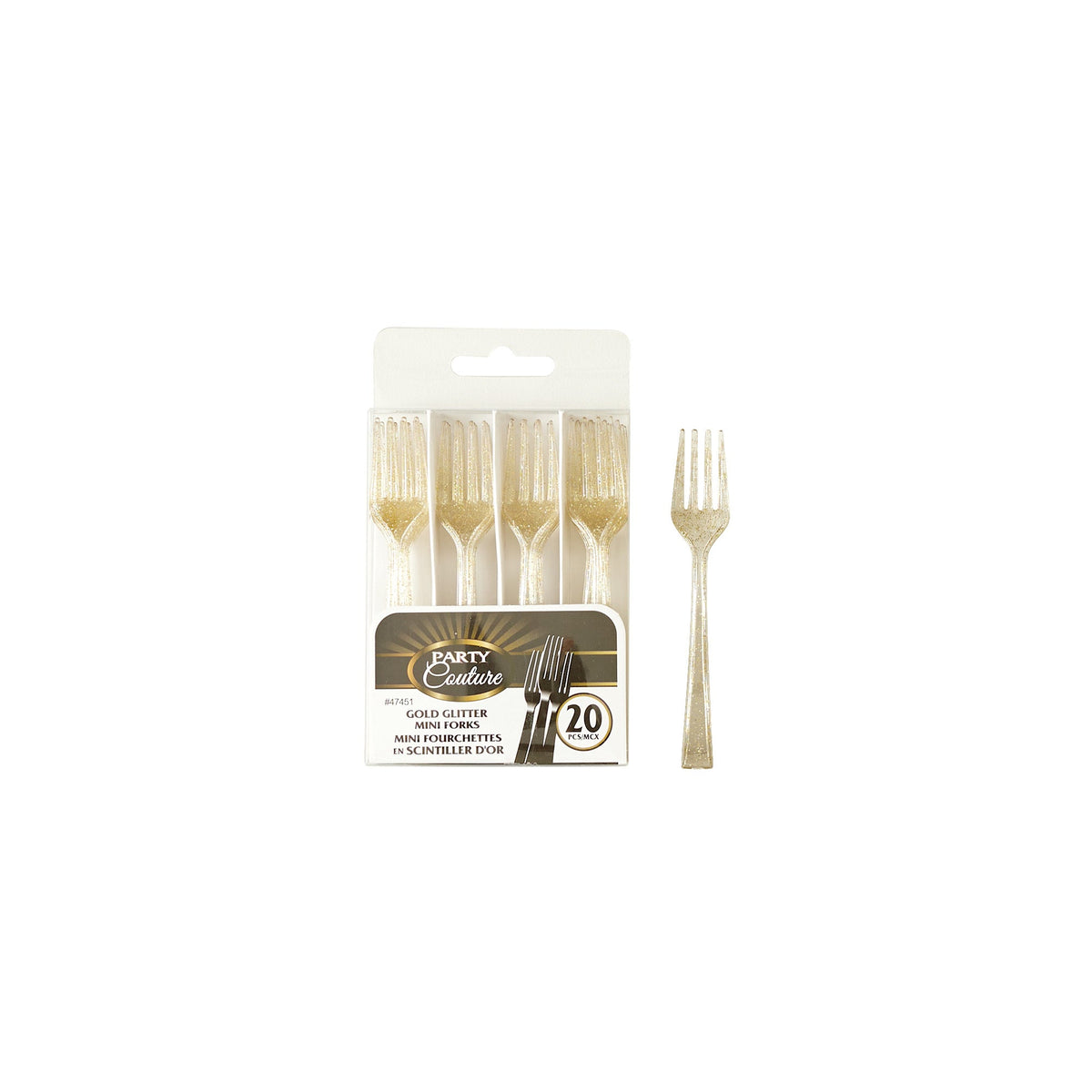 MADISON IMPORTS Disposable-Plasticware Gold Glitter Premium Quality Mini Forks, 20 Count 775310474512