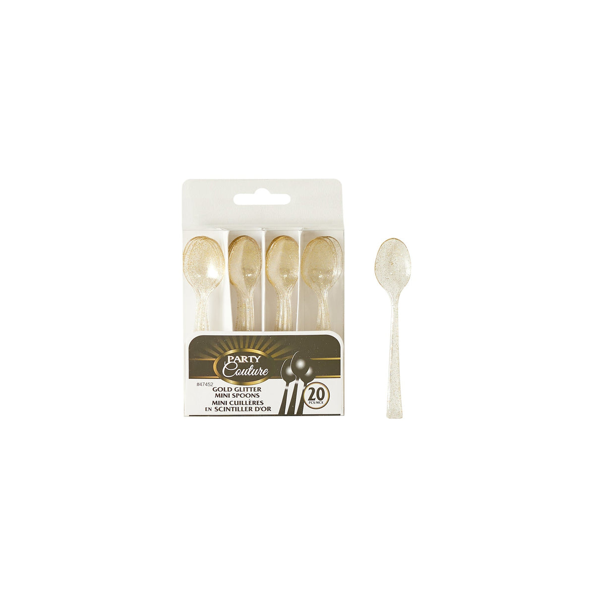 MADISON IMPORTS Disposable-Plasticware Gold Glitter Premium Quality Mini Spoons, 20 Count 775310474529