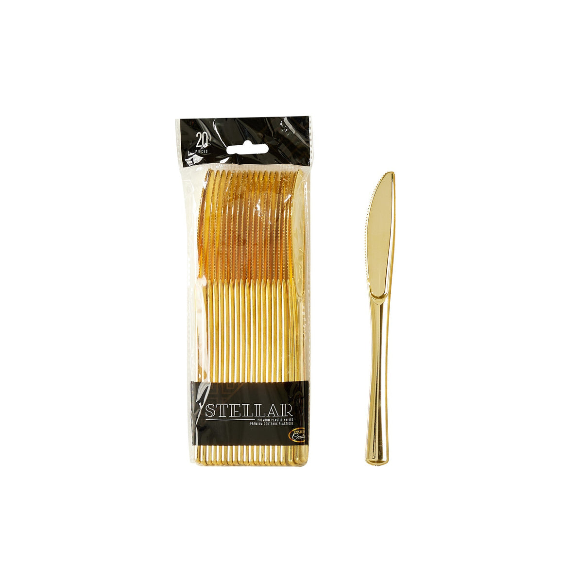 MADISON IMPORTS Disposable-Plasticware Gold Premium Plastic Knives, 20 Count