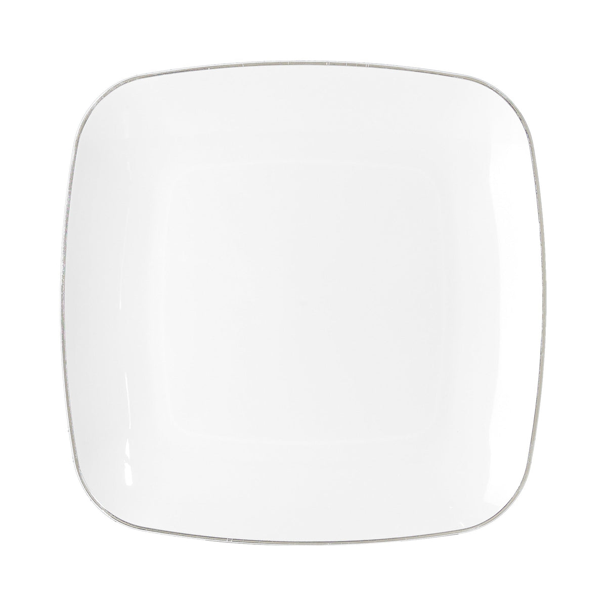 MADISON IMPORTS Disposable-Plasticware White Premium Quality Large Square Lunch Plates with Silver Rim, 9 Inches, 10 Count 775310991354