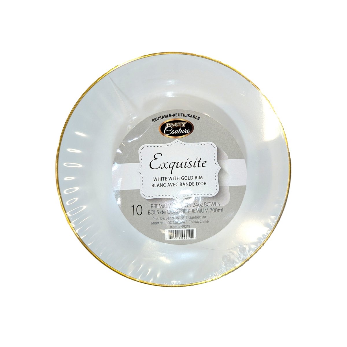 MADISON IMPORTS Disposable-Plasticware White Premium Quality Salad Bowl with Gold Rim, 24 Oz, 10 Count 775310992191