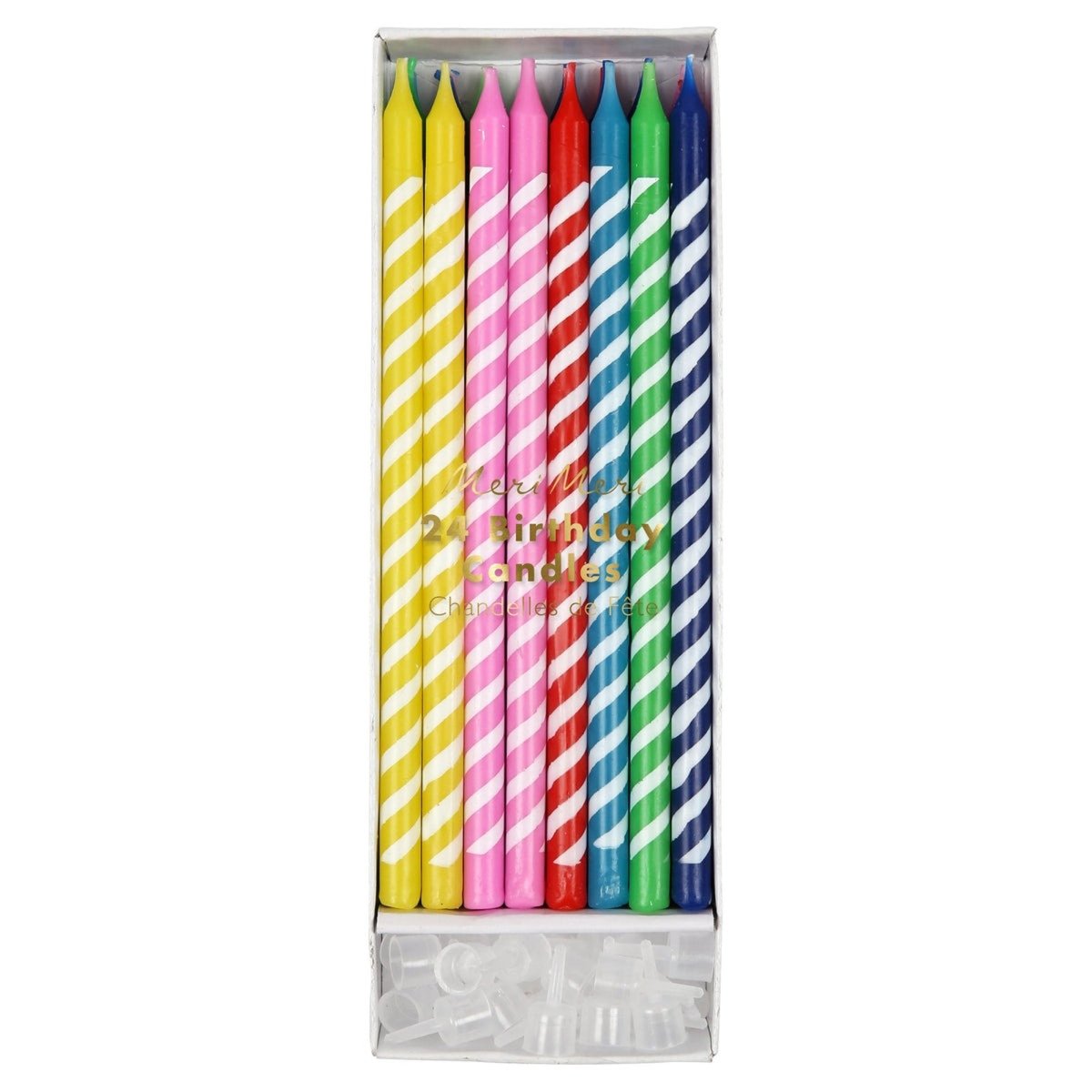 MERI MERI Cake Supplies Stripped Birthday Cake Candles Rainbow, 6 Inches, 24 Count 636997211022