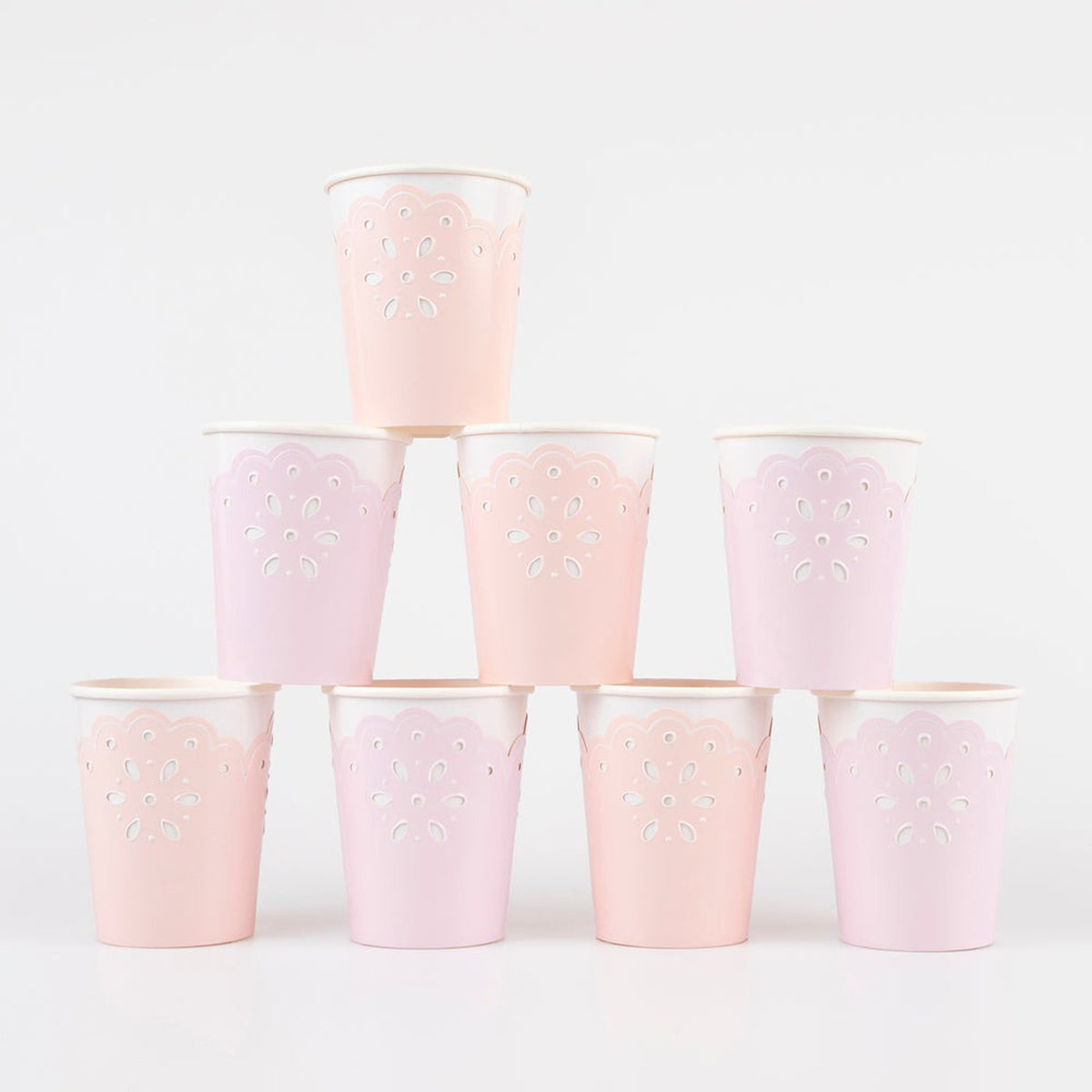MERI MERI Decorations Broderie Anglaise Pastel Paper Cups 9 oz, 8 Count 636997297248