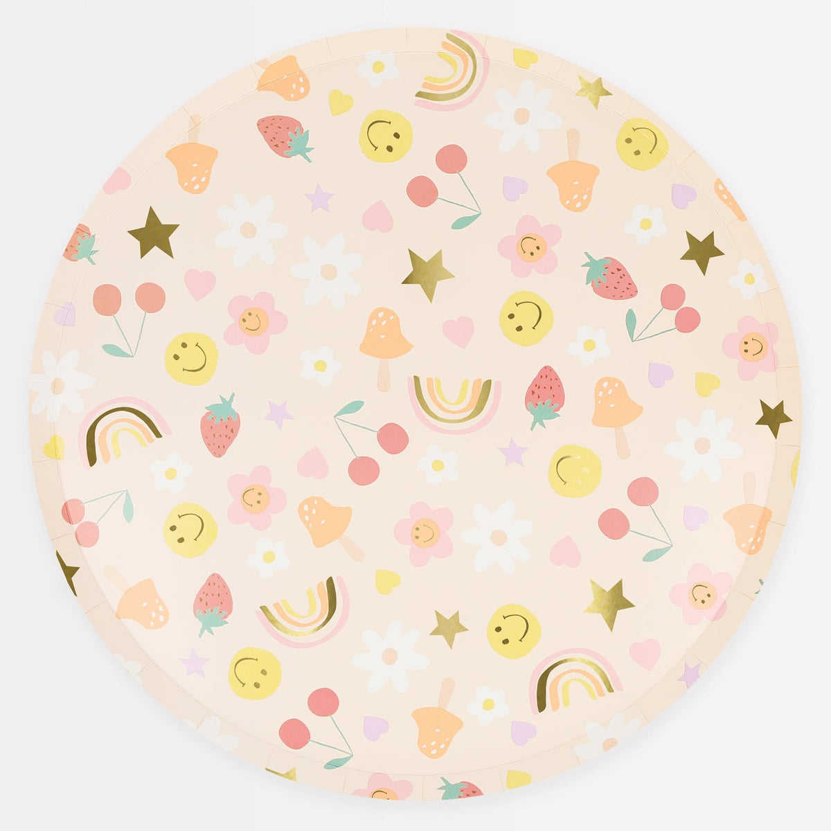 Meri Meri Everyday Entertaining Fun Icons Large Round Lunch Paper Plates, 9 Inches, 8 Count