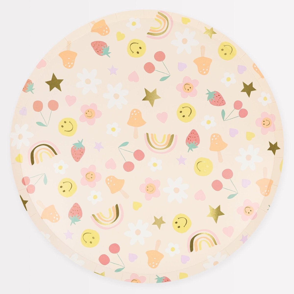 Meri Meri Everyday Entertaining Fun Icons Large Round Lunch Paper Plates, 9 Inches, 8 Count