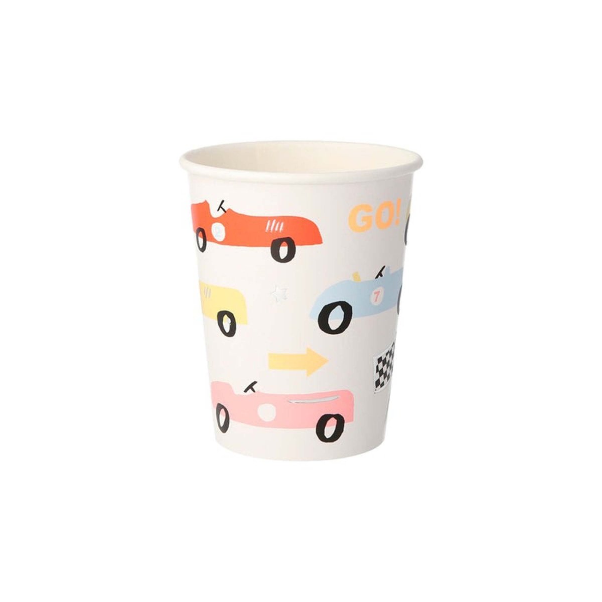 MERI MERI Kids Birthday Race Cars Party Paper Cups, 9 Oz, 8 Count