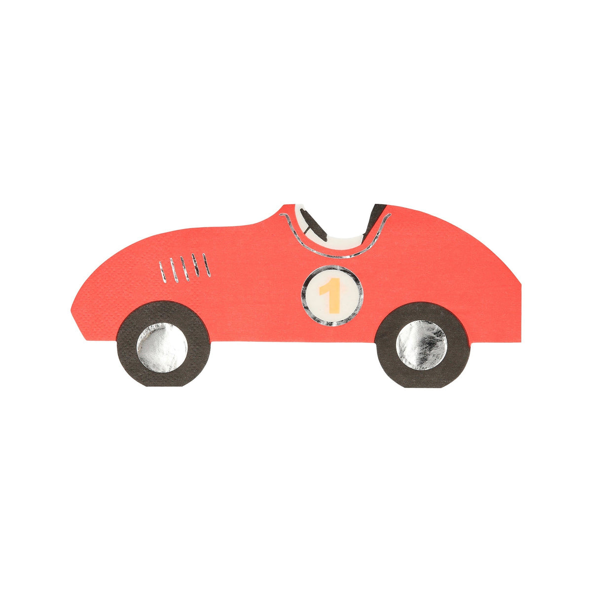 MERI MERI Kids Birthday Race Cars Small Car Shaped Lunch Napkins, 16 Count