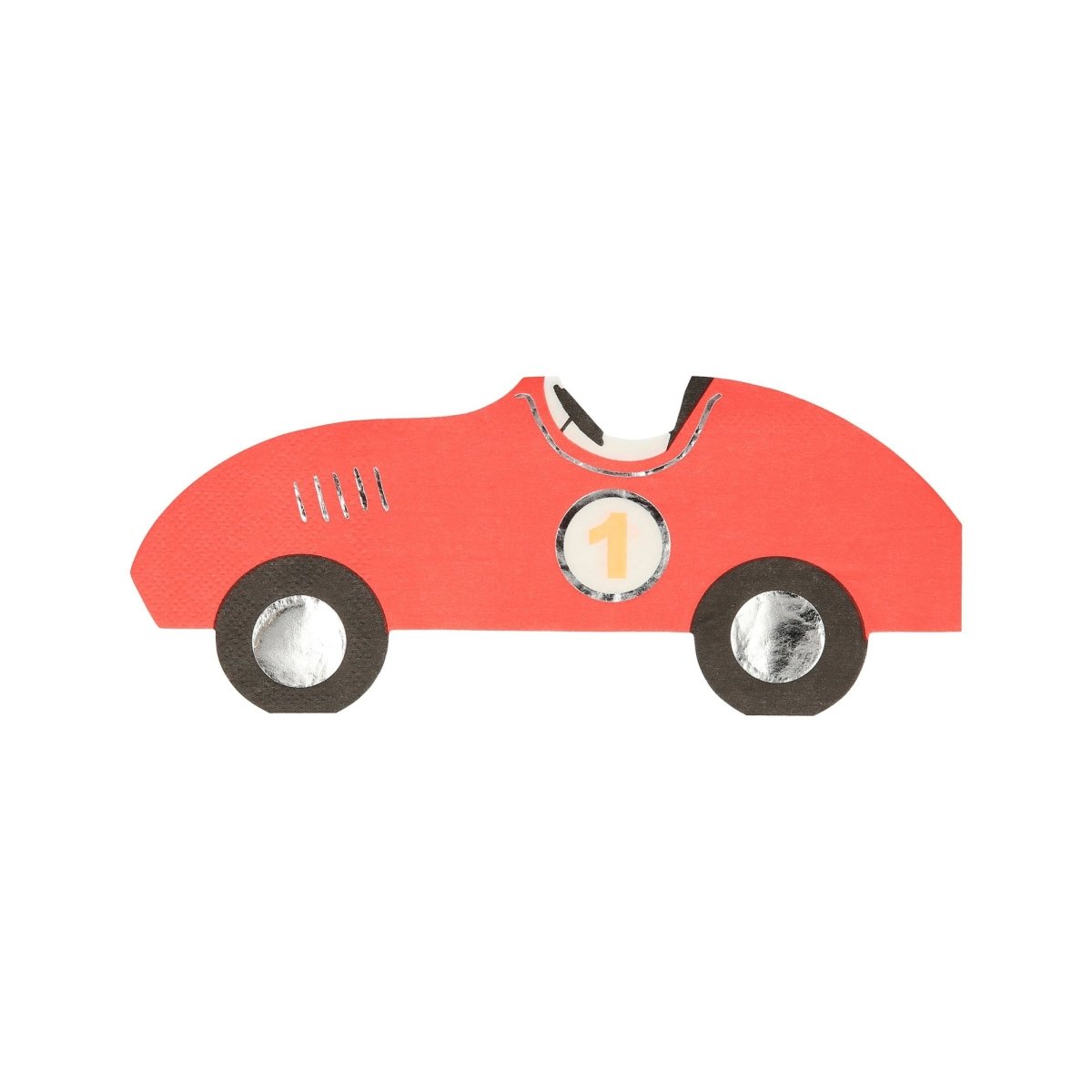MERI MERI Kids Birthday Race Cars Small Car Shaped Lunch Napkins, 16 Count