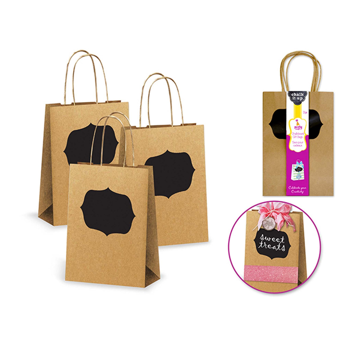 MULTI CRAFT Gift Wrap & Bags Chalk It Up Kraft Favour Bags, 3 Count 775749200652